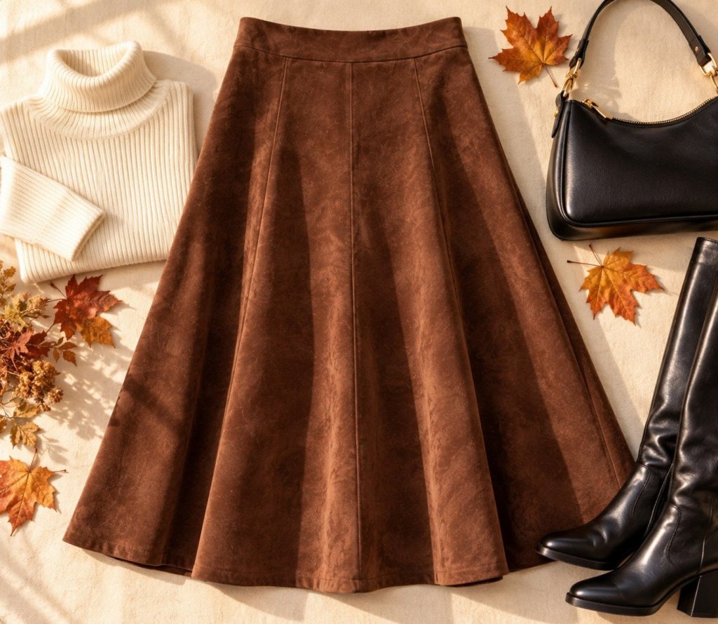 Suede A-Line Midi Skirt
